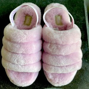 UGG fluff pink fuzzy fluffy platform slipper sandal.  Never worn